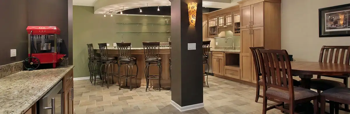 modern basement remodeling with custom finishes and open layout in a home in Oakland, CA