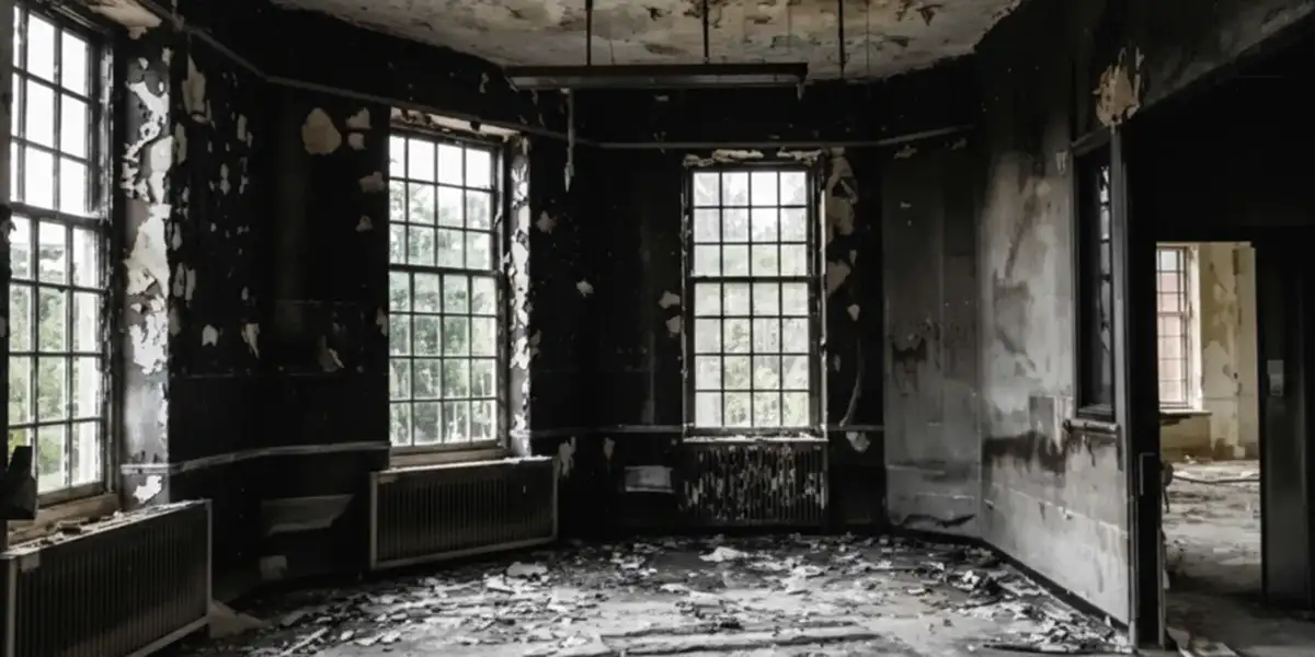 fire damage repair addressing severe interior damage and smoke residue inside a burned home in Oakland, CA