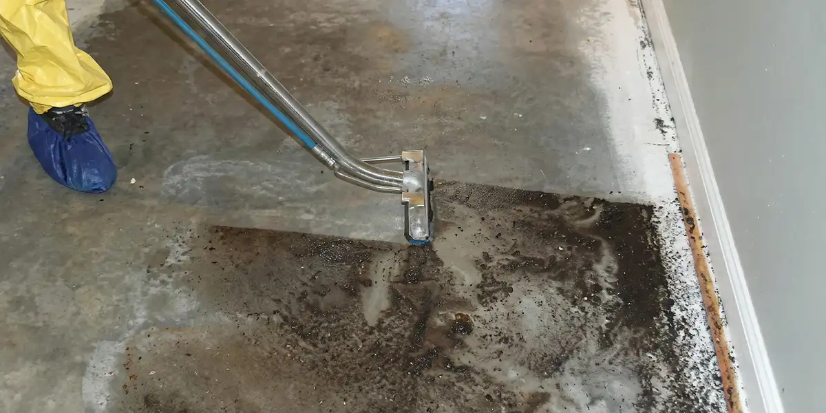 sewage removal technicians extracting contaminated wastewater from a residential floor in Oakland, CA